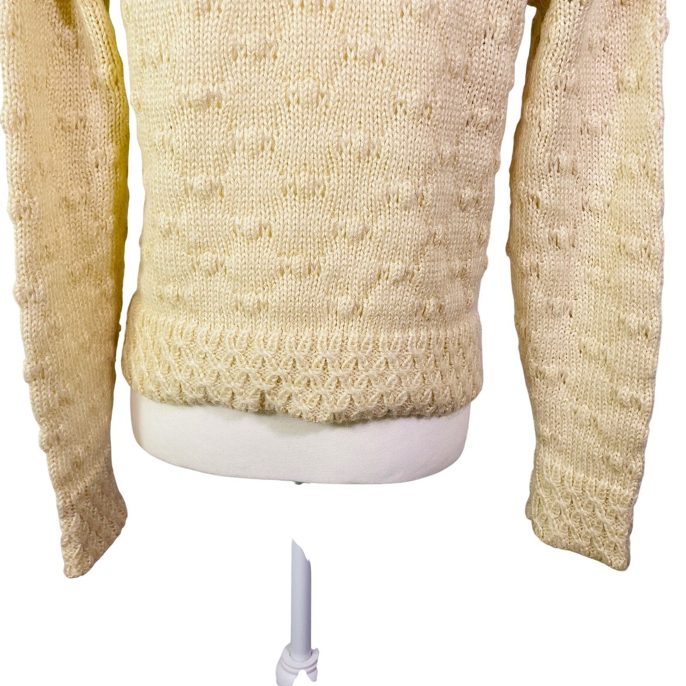 VTG Ginenne Cardigan Sweater Cable Knit Popcorn Stitch Women's M Cream Ivory - Picture 4 of 9